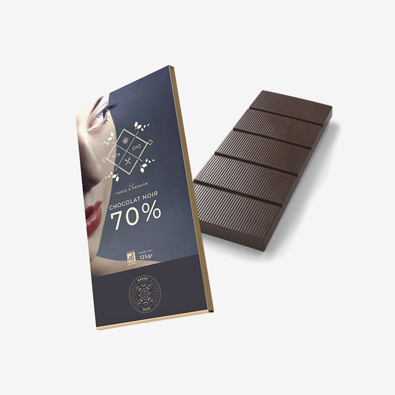 Direction artistique, graphisme et branding pour la marque de chocolats Baron Noir. Réalisation de packaging pour la nouvelle gamme de tablettes.