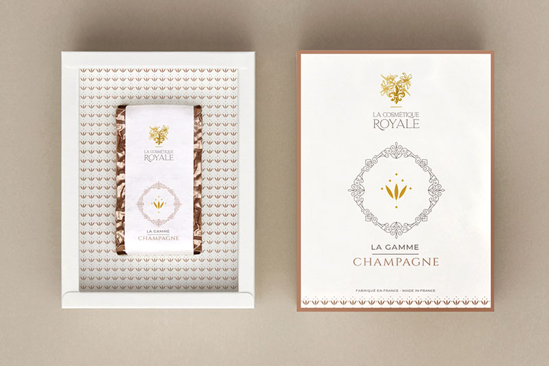 Direction artistique et création de packagings pour les 7 gammes de la Cosmétique Royale.